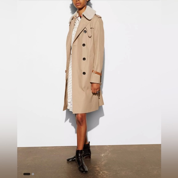 NWT COACH •Rare• Classic Animated Trench Coat with Shearling Collar Size 0 - Picture 2 of 15